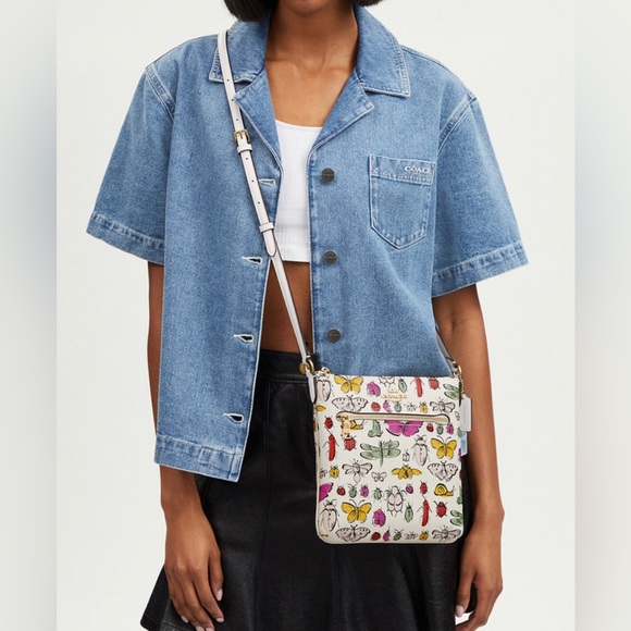 Coach Mini Rowan File Bag With Creature Print Gold/Chalk Multi NWT - Picture 2 of 6